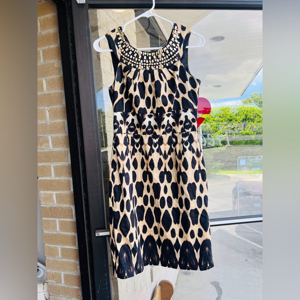 Calvin Klein Black and White Smocked Midi Sundress